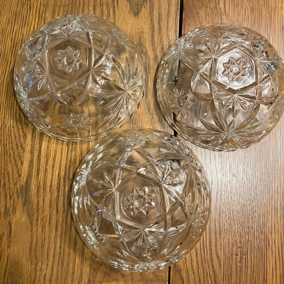 Vintage Star of David Anchor Hockey Clear Glass 3 Salad/Dessert Bowls - Picture 2 of 5